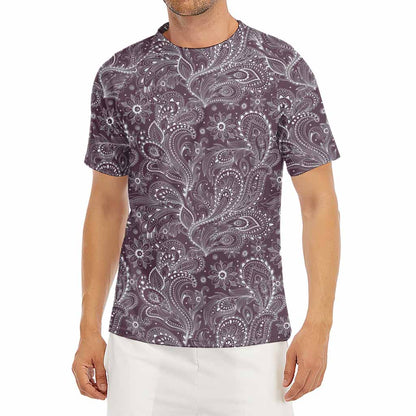 Umber Floral Bohemian Pattern Print Men's Short Sleeve Rash Guard