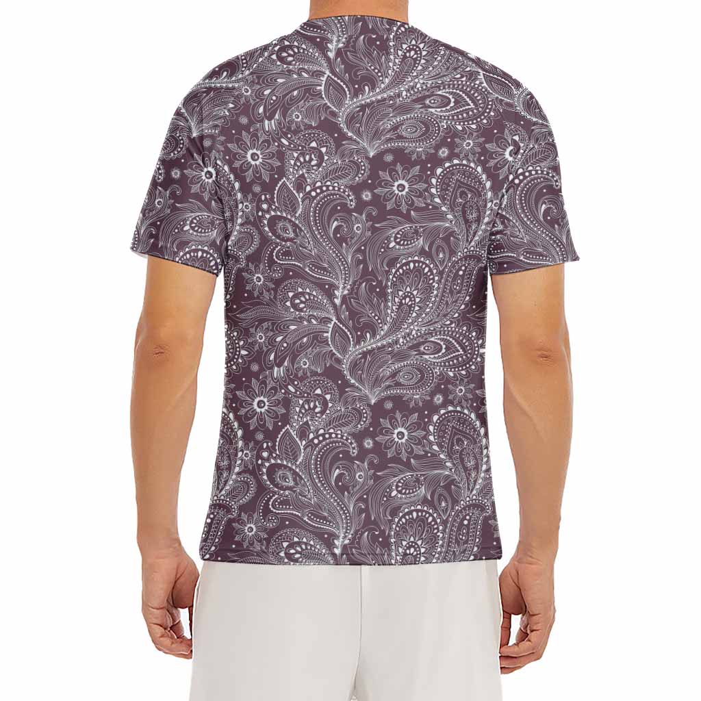 Umber Floral Bohemian Pattern Print Men's Short Sleeve Rash Guard