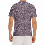 Umber Floral Bohemian Pattern Print Men's Short Sleeve Rash Guard