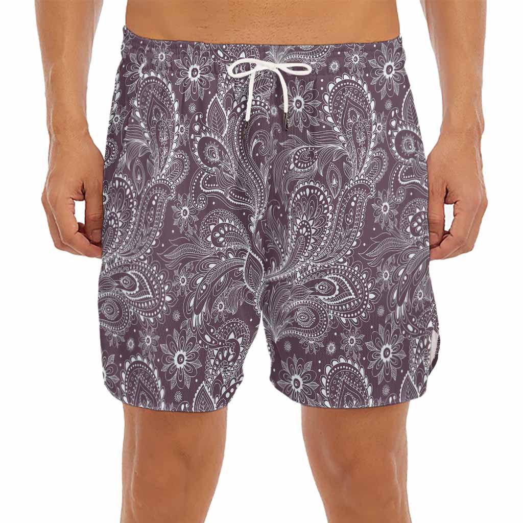 Umber Floral Bohemian Pattern Print Men's Split Running Shorts