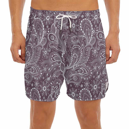 Umber Floral Bohemian Pattern Print Men's Split Running Shorts