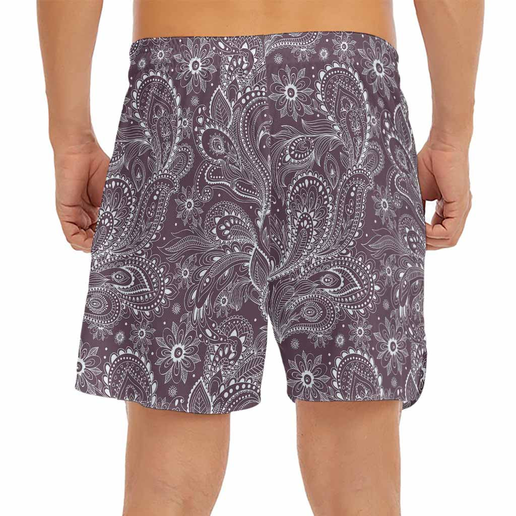 Umber Floral Bohemian Pattern Print Men's Split Running Shorts