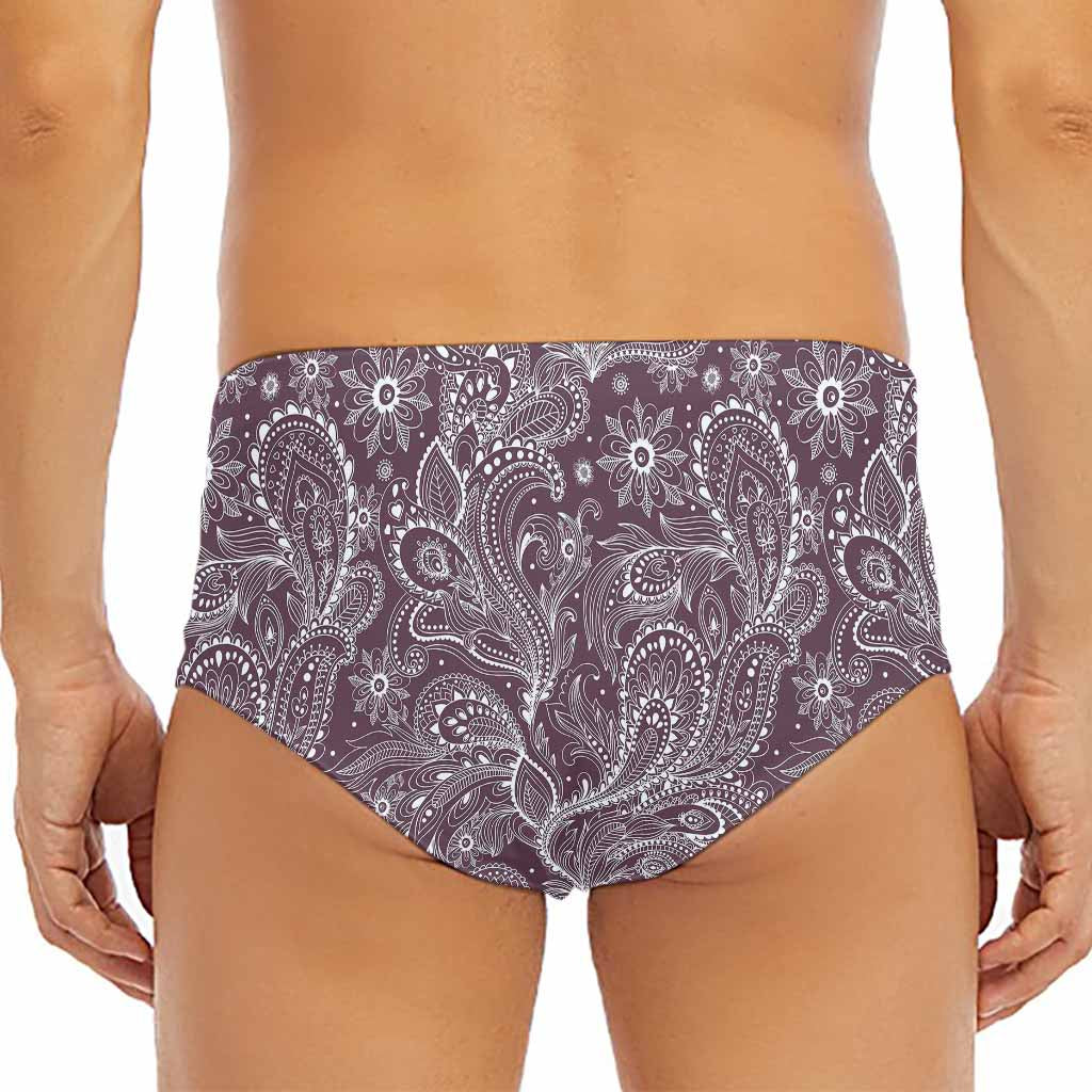 Umber Floral Bohemian Pattern Print Men's Triangle Swim Briefs
