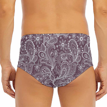 Umber Floral Bohemian Pattern Print Men's Triangle Swim Briefs