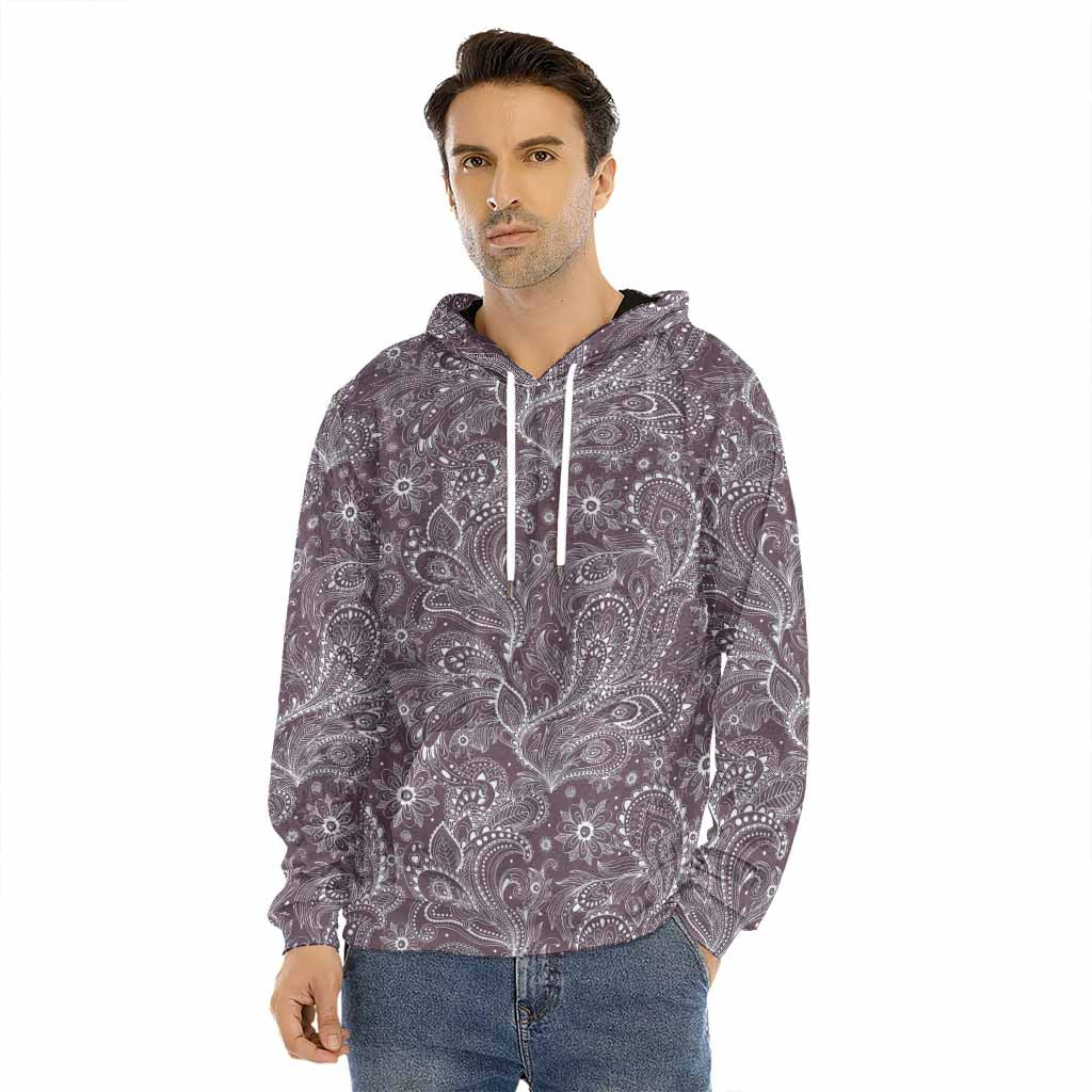Umber Floral Bohemian Pattern Print Men's Velvet Pullover Hoodie