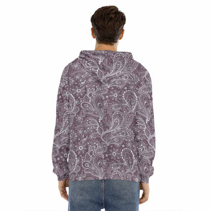Umber Floral Bohemian Pattern Print Men's Velvet Pullover Hoodie