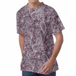 Umber Floral Bohemian Pattern Print Men's Velvet T-Shirt