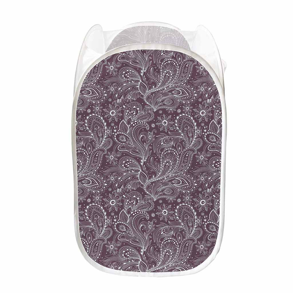 Umber Floral Bohemian Pattern Print Mesh Laundry Hamper