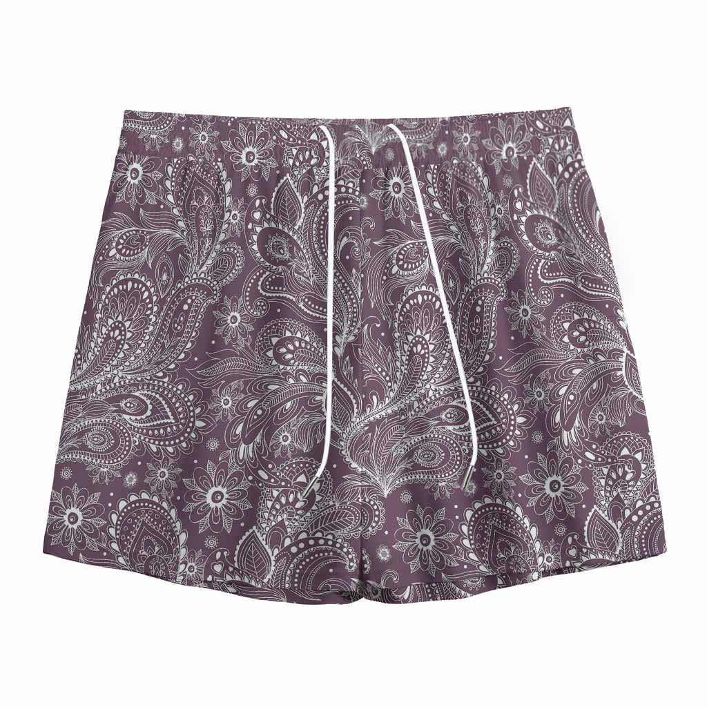 Umber Floral Bohemian Pattern Print Mesh Shorts