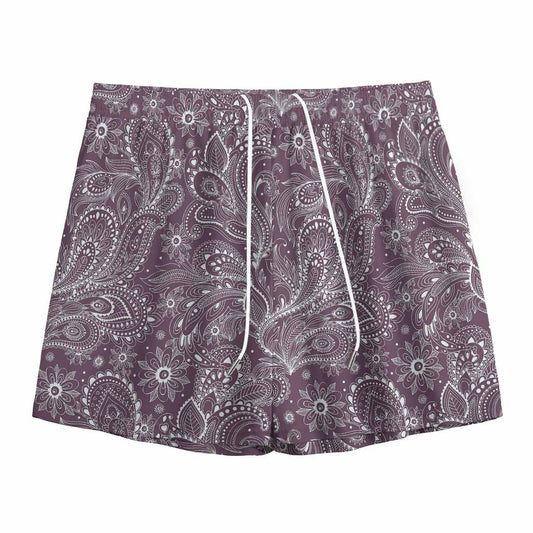 Umber Floral Bohemian Pattern Print Mesh Shorts