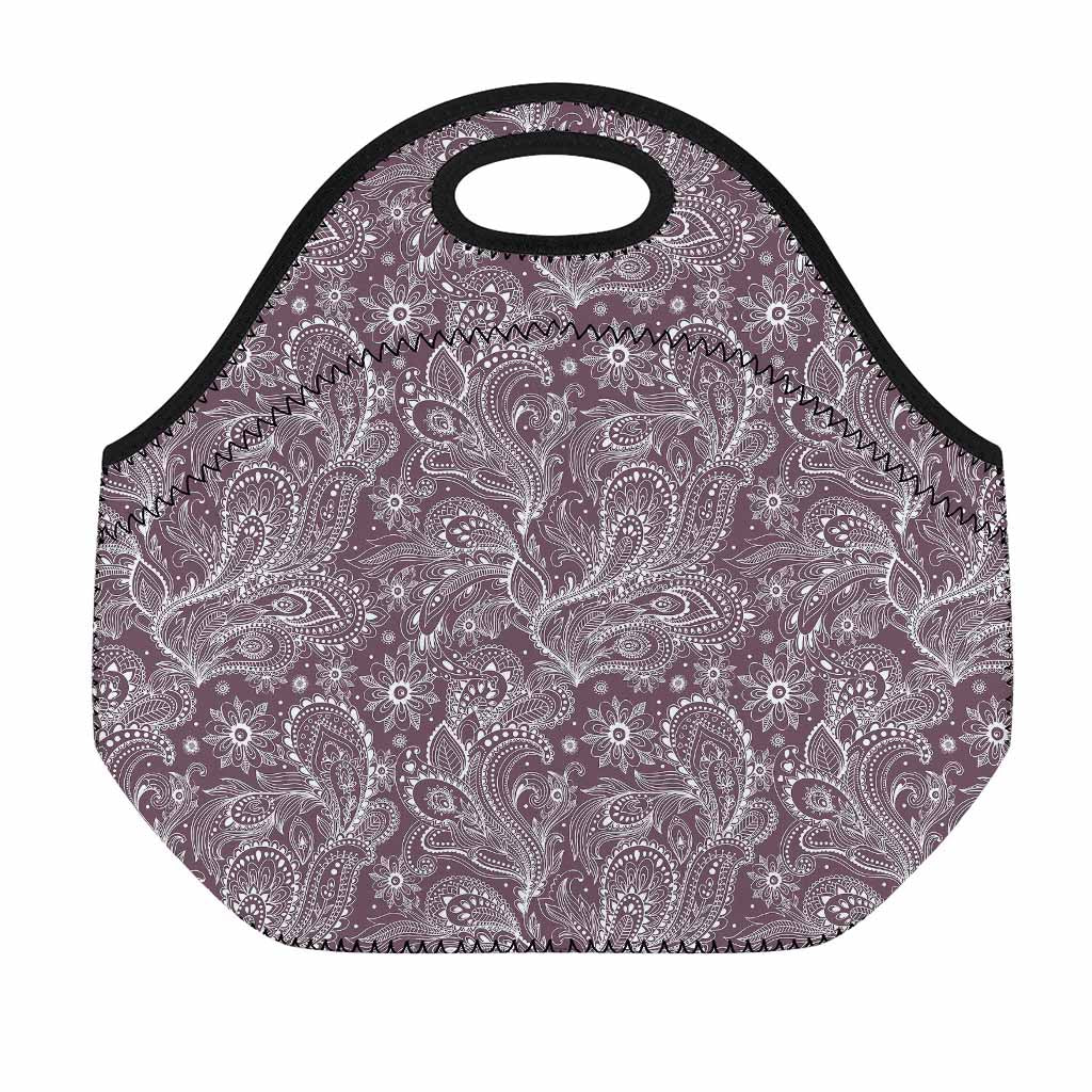 Umber Floral Bohemian Pattern Print Neoprene Lunch Bag