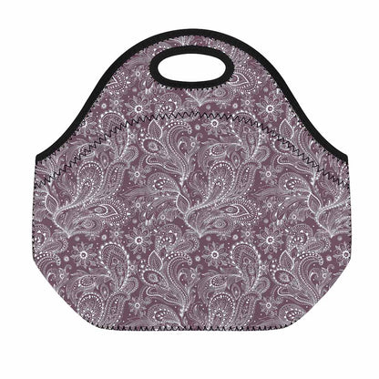 Umber Floral Bohemian Pattern Print Neoprene Lunch Bag
