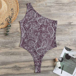 Umber Floral Bohemian Pattern Print One Shoulder Bodysuit