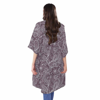 Umber Floral Bohemian Pattern Print Open Front Beach Cover Up