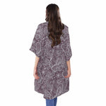 Umber Floral Bohemian Pattern Print Open Front Beach Cover Up