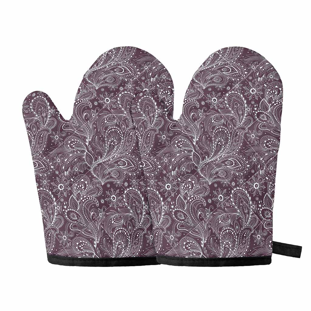 Umber Floral Bohemian Pattern Print Oven Mitts