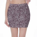 Umber Floral Bohemian Pattern Print Pencil Mini Skirt
