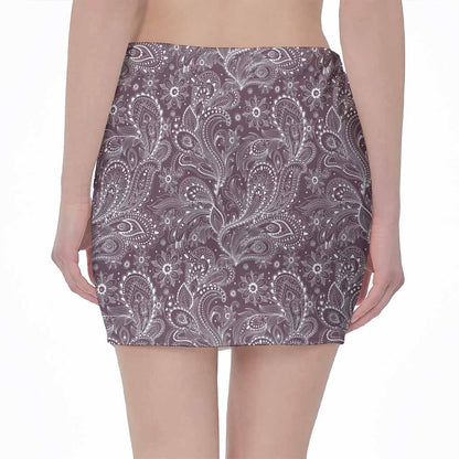 Umber Floral Bohemian Pattern Print Pencil Mini Skirt
