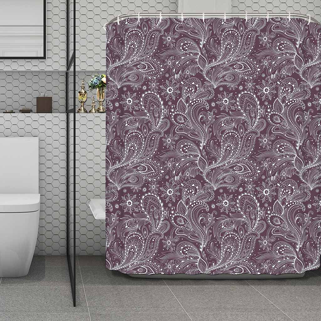 Umber Floral Bohemian Pattern Print Polyester Shower Curtain