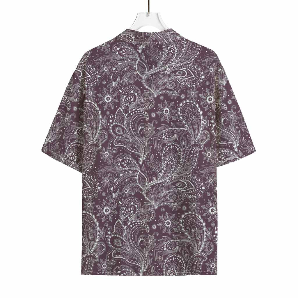 Umber Floral Bohemian Pattern Print Rayon Hawaiian Shirt
