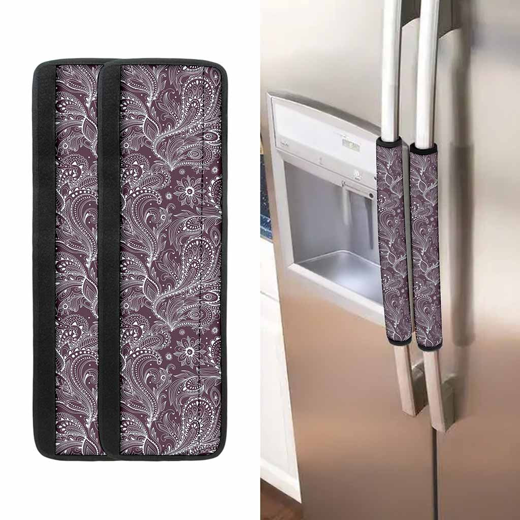 Umber Floral Bohemian Pattern Print Refrigerator Handle Covers