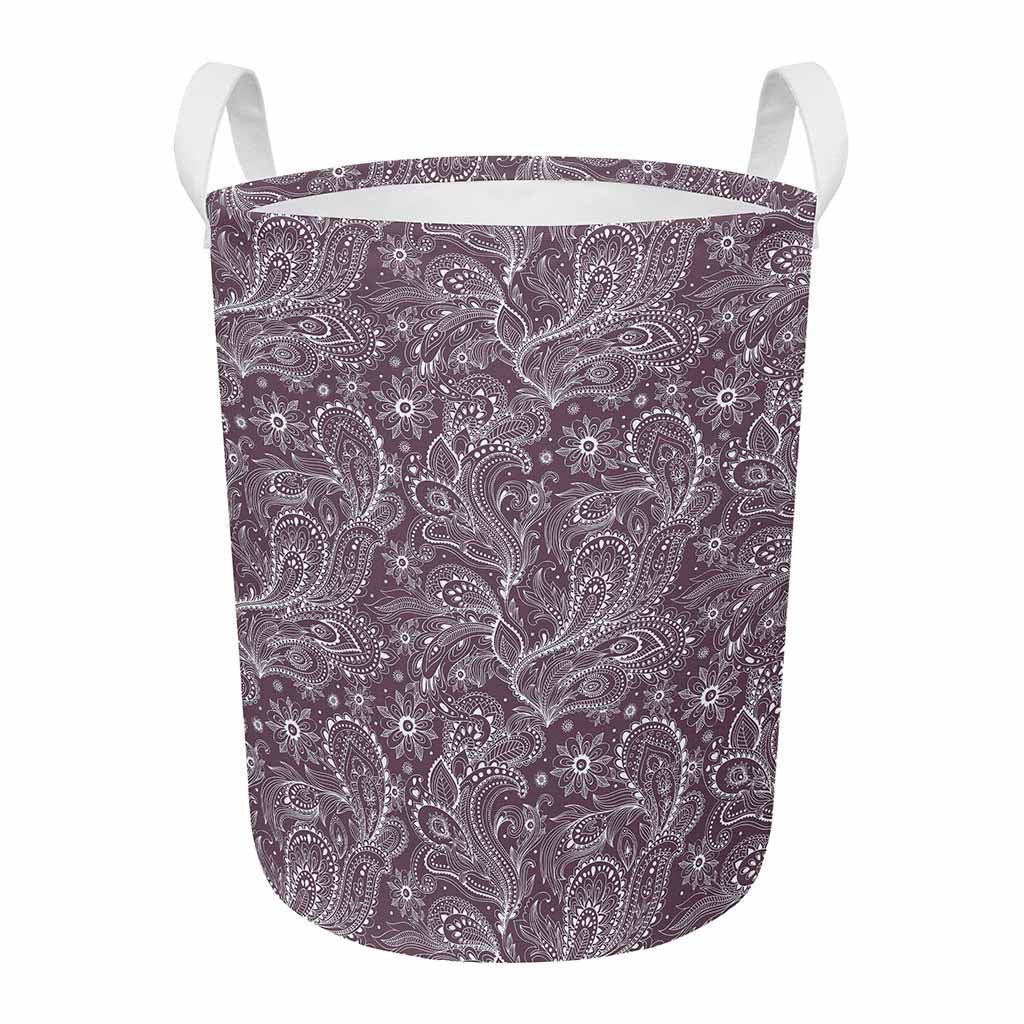 Umber Floral Bohemian Pattern Print Round Laundry Basket