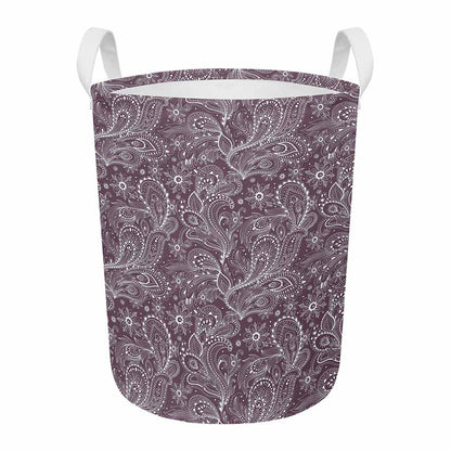Umber Floral Bohemian Pattern Print Round Laundry Basket