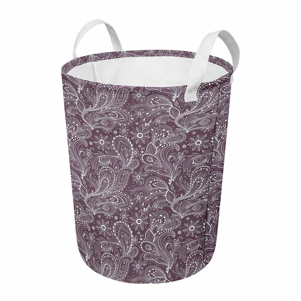 Umber Floral Bohemian Pattern Print Round Laundry Basket