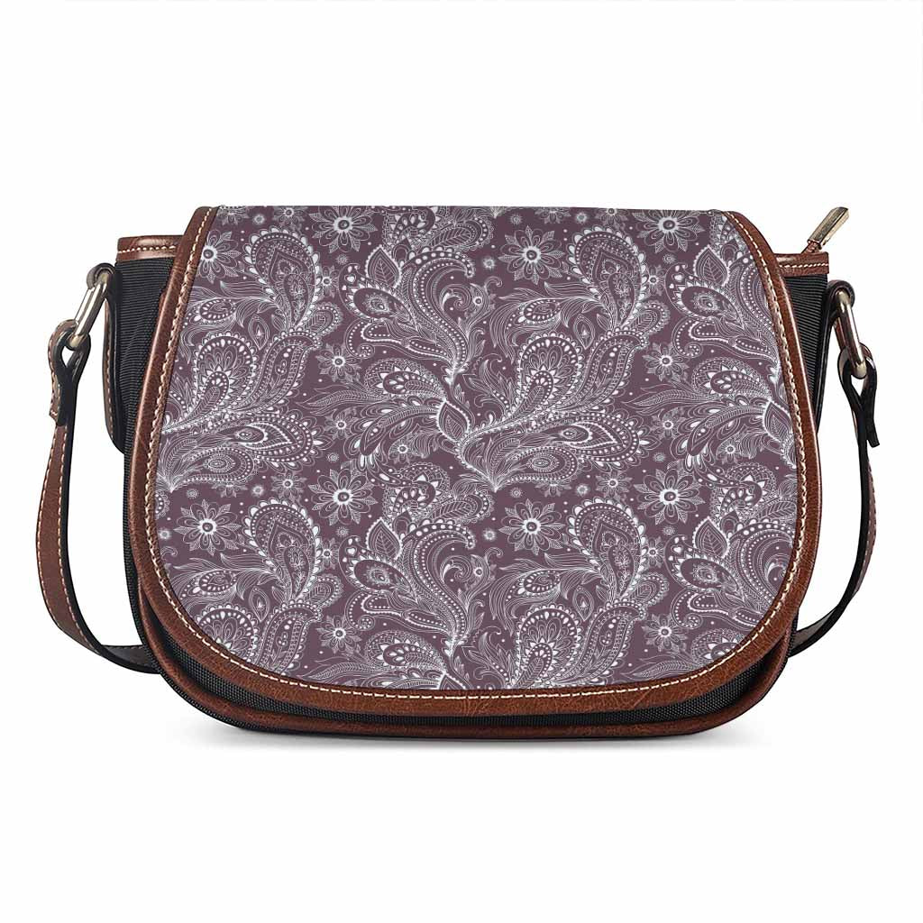 Umber Floral Bohemian Pattern Print Saddle Bag