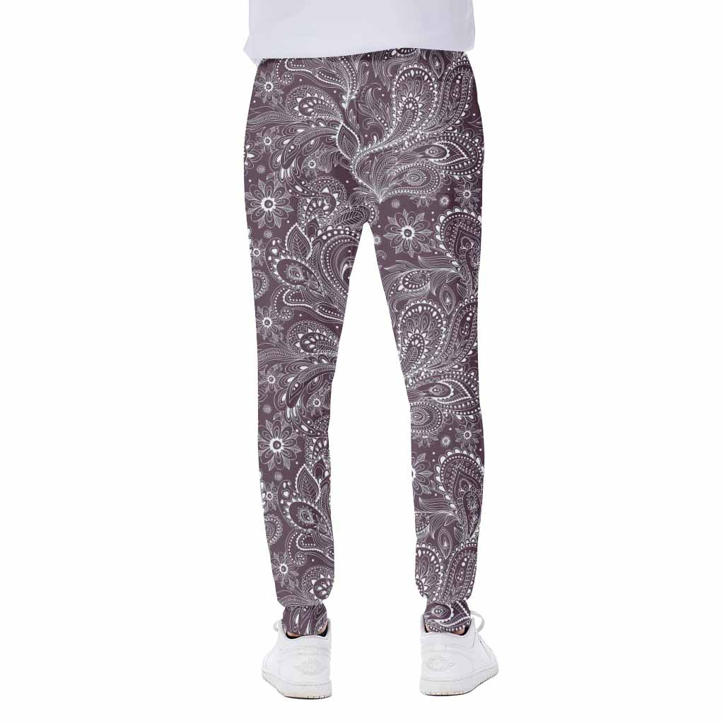 Umber Floral Bohemian Pattern Print Scuba Joggers