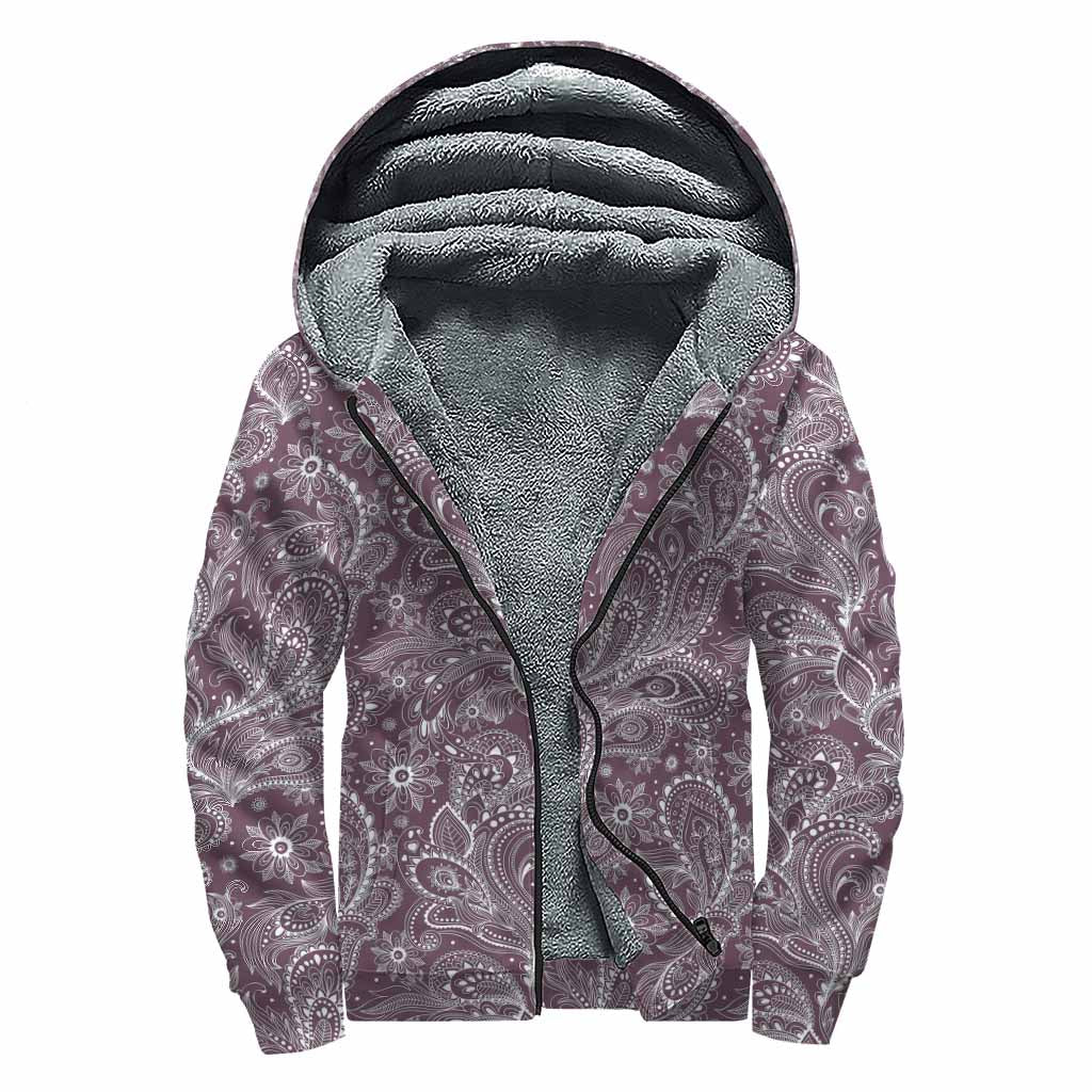 Umber Floral Bohemian Pattern Print Sherpa Lined Zip Up Hoodie