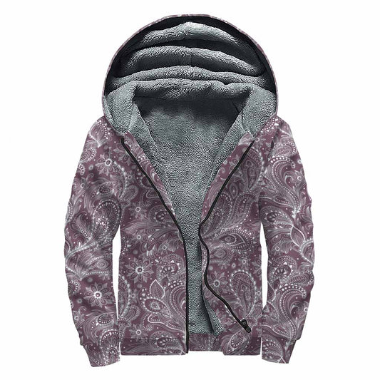 Umber Floral Bohemian Pattern Print Sherpa Lined Zip Up Hoodie