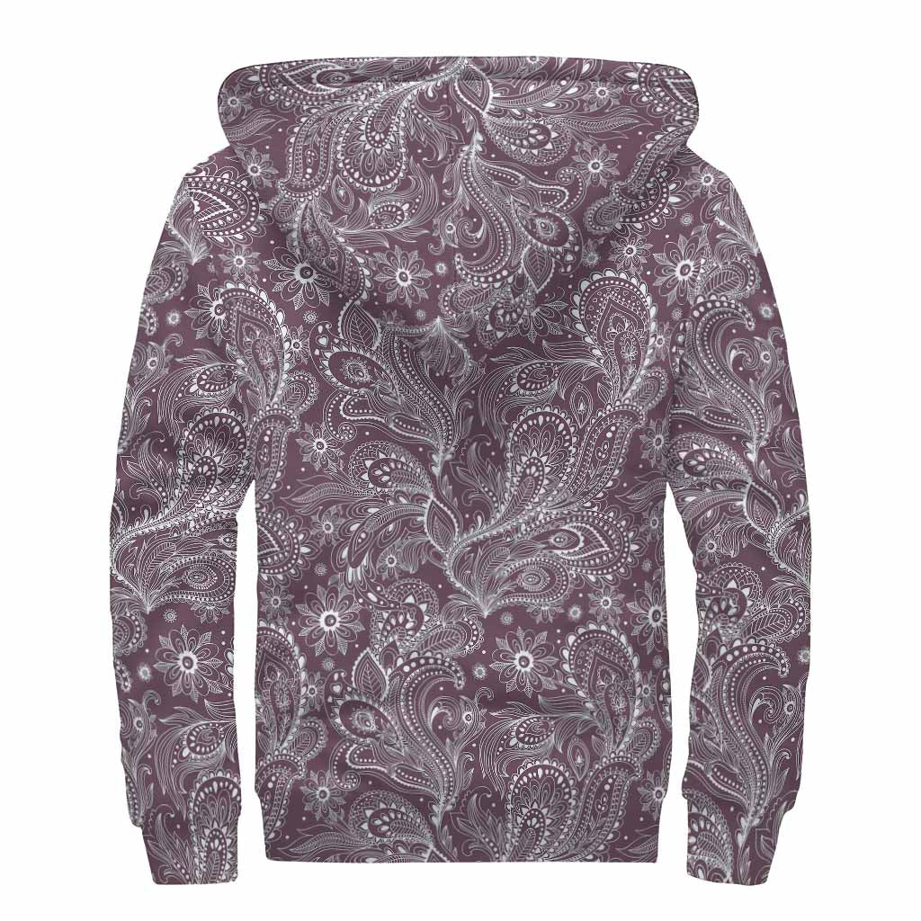 Umber Floral Bohemian Pattern Print Sherpa Lined Zip Up Hoodie
