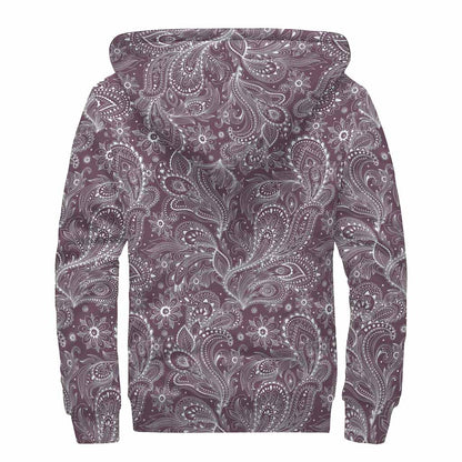 Umber Floral Bohemian Pattern Print Sherpa Lined Zip Up Hoodie