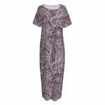 Umber Floral Bohemian Pattern Print Short Sleeve Long Nightdress