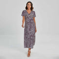 Umber Floral Bohemian Pattern Print Short Sleeve Maxi Dress