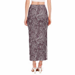 Umber Floral Bohemian Pattern Print Side Slit Maxi Skirt