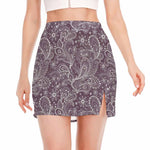 Umber Floral Bohemian Pattern Print Side Slit Mini Skirt