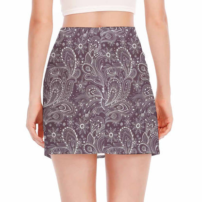 Umber Floral Bohemian Pattern Print Side Slit Mini Skirt