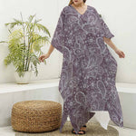 Umber Floral Bohemian Pattern Print Silk V-Neck Kaftan Dress