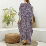 Umber Floral Bohemian Pattern Print Silk V-Neck Kaftan Dress
