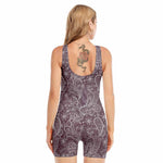 Umber Floral Bohemian Pattern Print Sleeveless One Piece Swimsuit