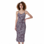 Umber Floral Bohemian Pattern Print Slim Fit Midi Cami Dress