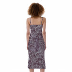 Umber Floral Bohemian Pattern Print Slim Fit Midi Cami Dress