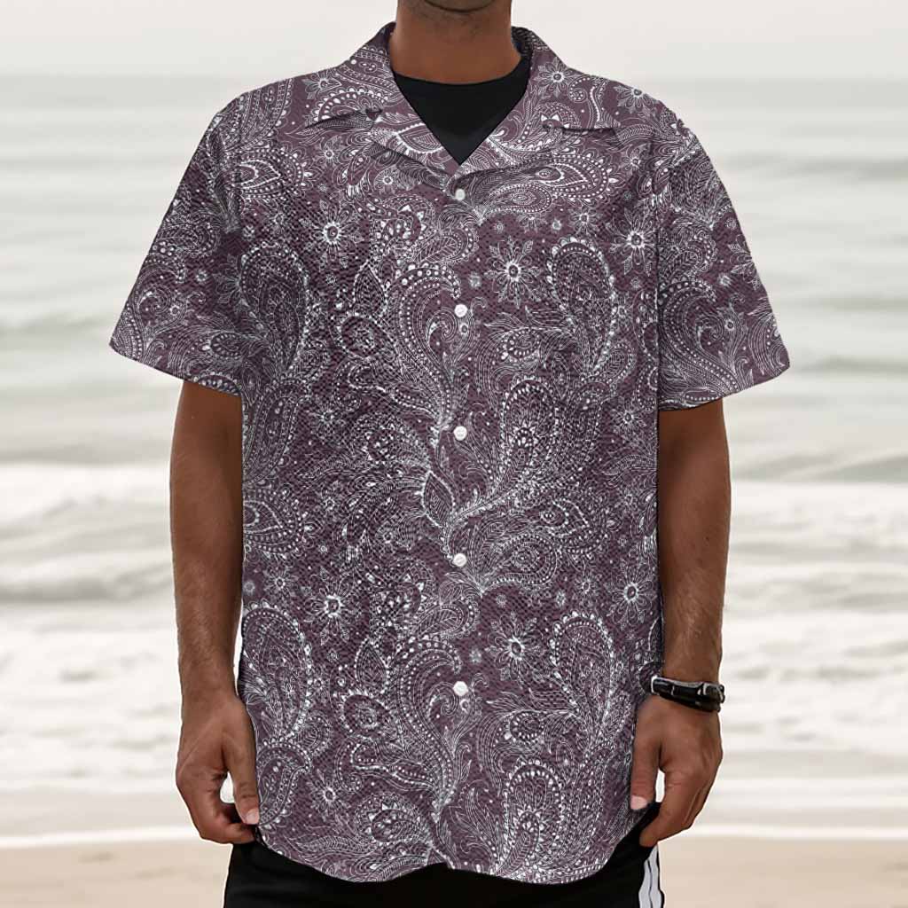 Umber Floral Bohemian Pattern Print Textured Short Sleeve Shirt