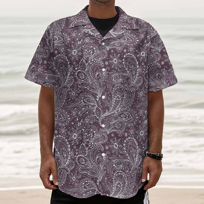 Umber Floral Bohemian Pattern Print Textured Short Sleeve Shirt
