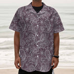 Umber Floral Bohemian Pattern Print Textured Short Sleeve Shirt