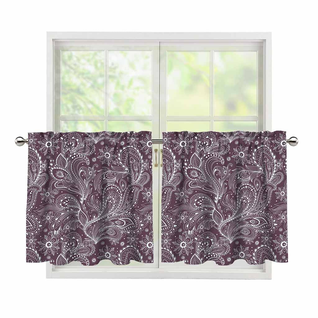 Umber Floral Bohemian Pattern Print Tier Curtains