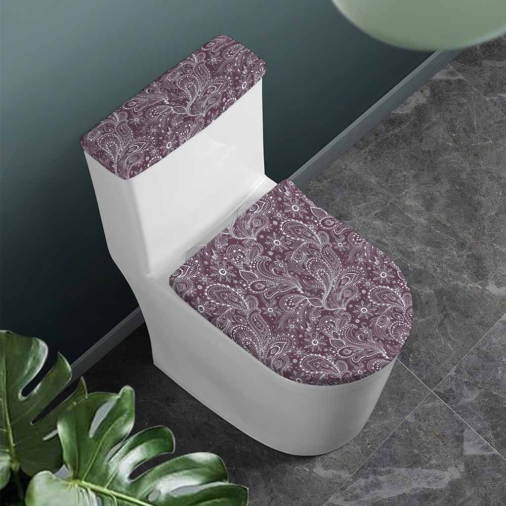 Umber Floral Bohemian Pattern Print Toilet Lid And Tank Cover Set