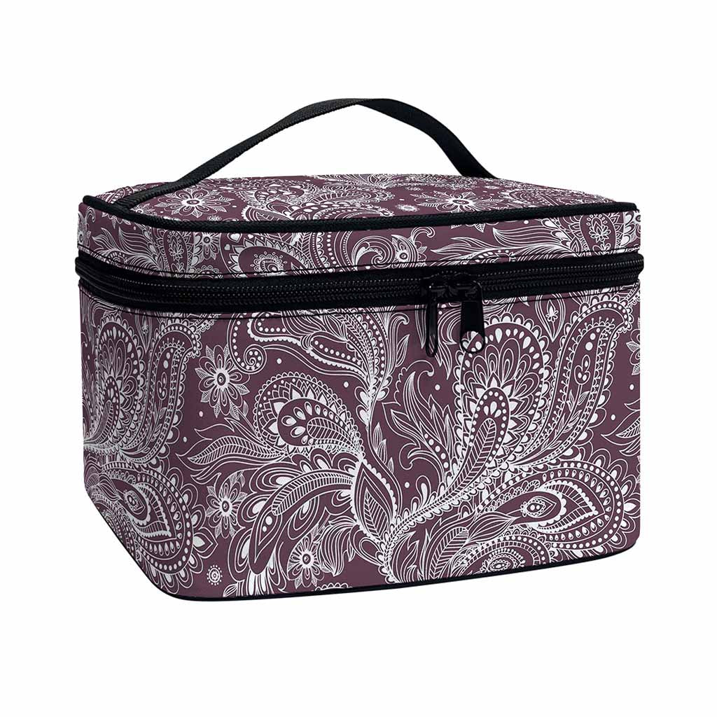 Umber Floral Bohemian Pattern Print Travel Makeup Bag